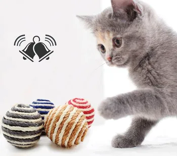 

Interactive Pet Cat Toy Sisal Rope Weave Ball Kitten Teaser Playing Chewing Scratch Catch Supplies Pupply Dog Handmade Bell