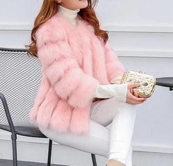 6XL офисное Женское зимнее меховое короткое пальто из искусственного меха Casacos Feminino плюс размер кардиган лисий мех куртки V484