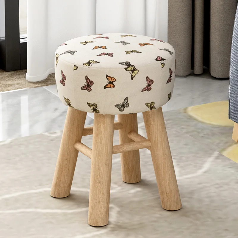 

Japanese cartoon small chair Living Room Children's Wooden chairs Breathable fabric IKEA style solid durable Small stool