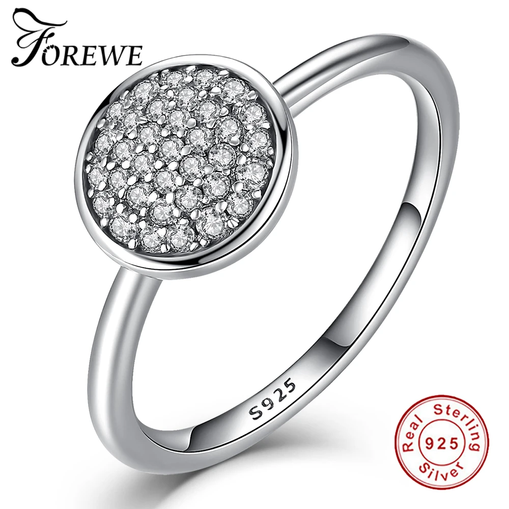 

FOREWE Authentic 925 Sterling Silver Forever Round Rings for Women Sparkling Crystal Finger Ring Wedding Statement Jewelry Gift