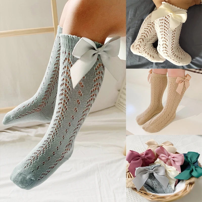 Calcetines largos de tubo para niños y niñas, calcetines con lazo hasta la rodilla, de princesa, España, Verano