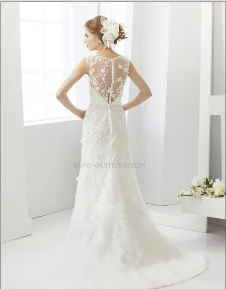 ^Cheap Gratis Verzending Nieuwe Mode 2016 Elegante Vintage Afgewerkt Tule White Cap Sleeve Lace Trouwjurken Kralen Crystal Brida Toga