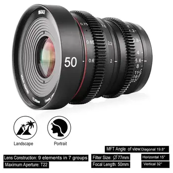 

Meike 50mm T2.2 Cinema Lennings APS-C Manual Focus for E-mount XF-mount M43 mount MFT Cine Len DSLR Camera