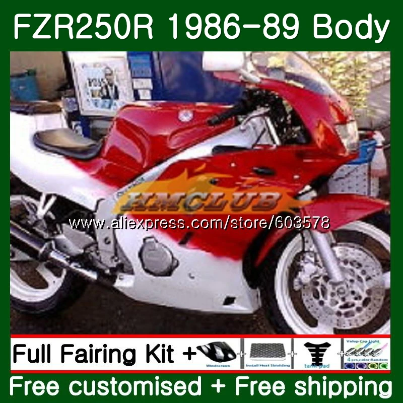Корпус для YAMAHA FZR250R FZRR FZR 250 250R 1986 1987 1988 1989 124CL. 34 FZR250RR FZR-250 FZR250 86 87 88 89 белые, красные обтекатели - Цвет: No. 1