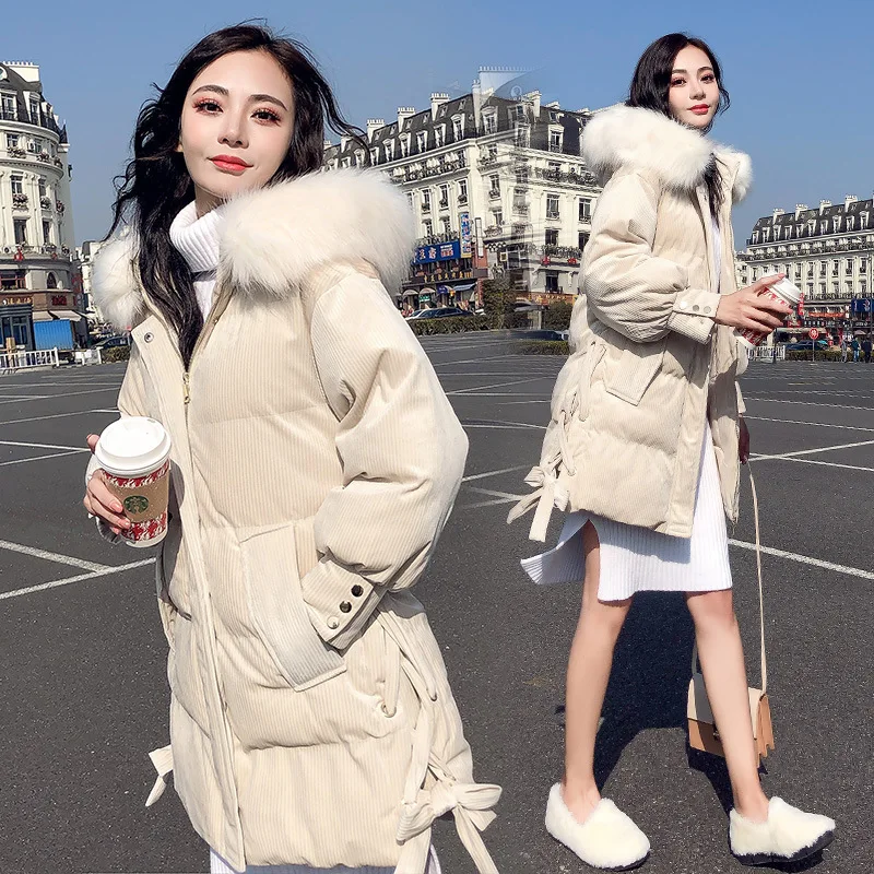

Cotton-padded Clothes/Cotton Coat Hooded Zipper 2018 Winter Long Sleeve Mid-length Fashion Convention with Model Fur Collar