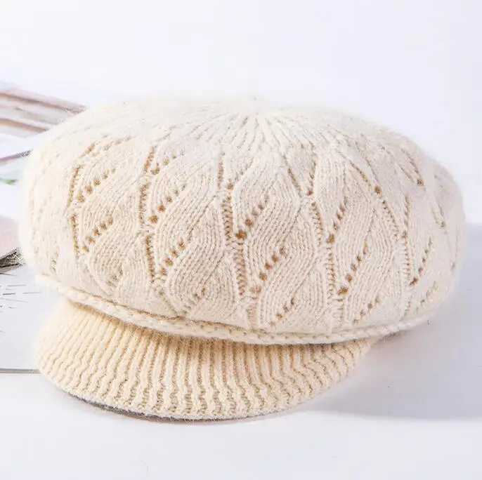 SUOGRY женские зимние шапки с помпонами Skullies теплая шапка кролик шапочки вязаная шапка модная повседневная элегантная 2009 Gorras - Цвет: beige
