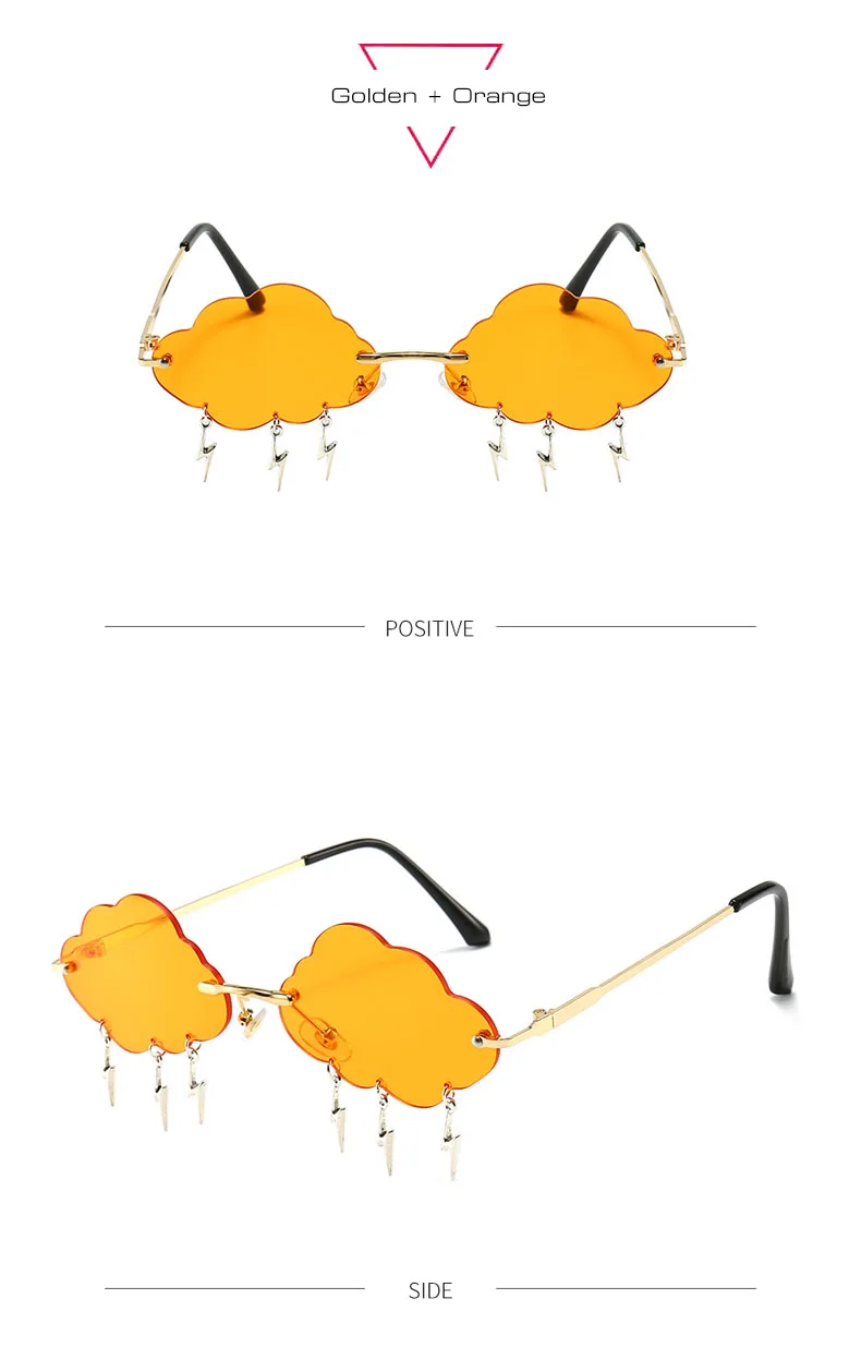 SO&EI Fashion Unique Rimless Cloud Shape Lightning Pendant Women Sunglasses Clear Ocean Lens Eyewear Ladies Trending Sun Glasses oversized sunglasses