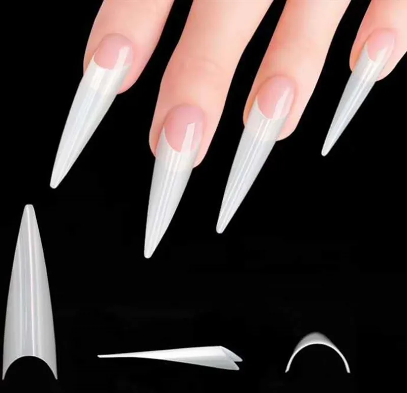 

600pcs/Pack Fake Nails Natural/Clear/White Stiletto Sharp French Artificial Nails Acrylic Fake Nails Tips Design Manicure Decor