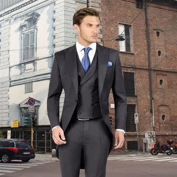 

Custom Made Tailcoat Men Suit Set Slim (Jacket+Pants+Vest) Groomsmen Tuxedo Groom Wedding Suit Men Suits Regular Costume Homme