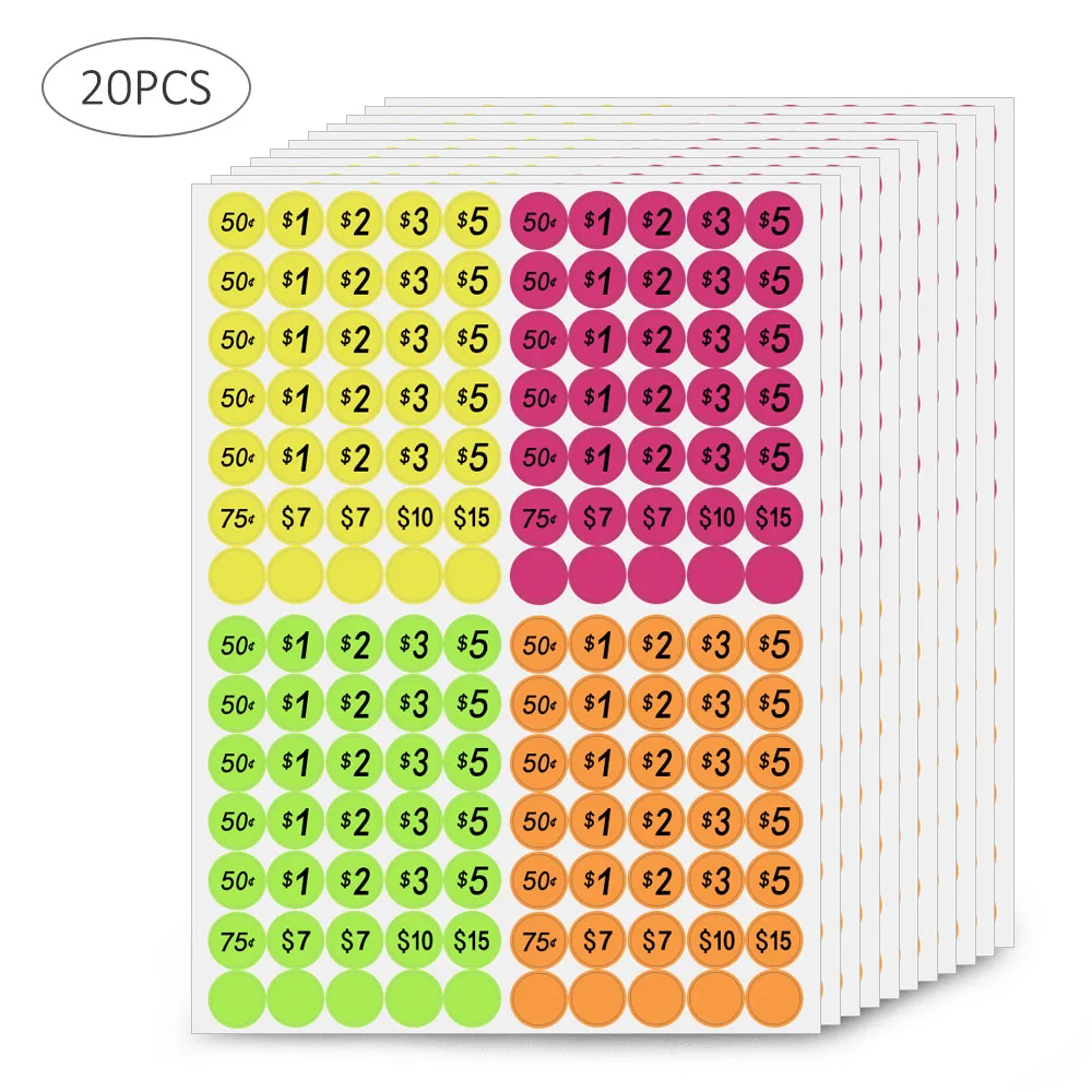 10 Sheet Pricing Stickers Dollar Stickers Self Adhesive Round Spot