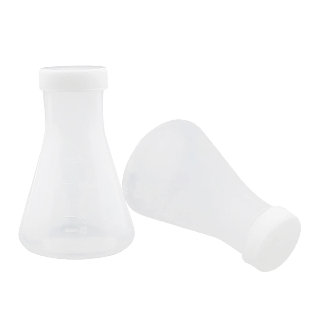 2 Pieces Premium Lab Plastic Conical Flask, Erlenmeyer Flask with Cap, Graduated, Stable 100ml 2 Pieces Premium Lab Plastic Conical Flask, Erlenmeyer Flask with Cap, Graduated, Stable 100ml