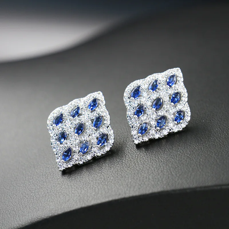 Bague Ringen, геометрические 925 пробы, Серебряные наборы, женская одежда, Ювелирное кольцо с камнями, серьги, ожерелье, браслет, сапфир, для банкета