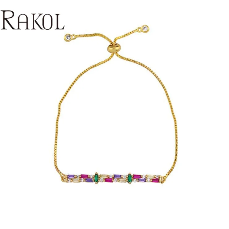 RAKOL Новый Многоцветный багет кубического циркония Регулируемые браслеты для