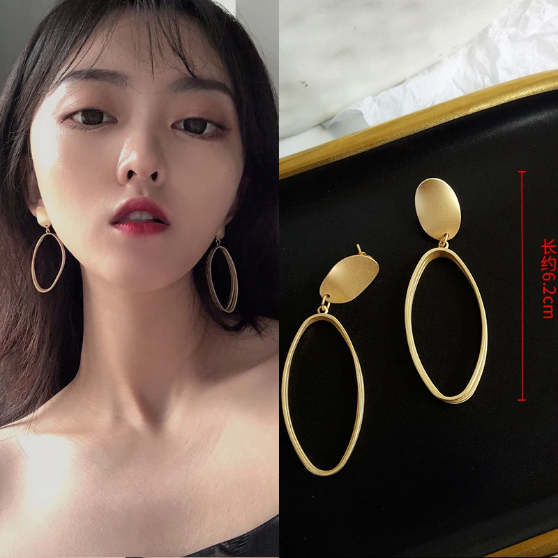 Long oval Модные Эффектные серьги НОВЫЕ геометрические матовые золотые серьги для женщин Висячие висячие серьги современные ювелирные изделия - Окраска металла: Long oval