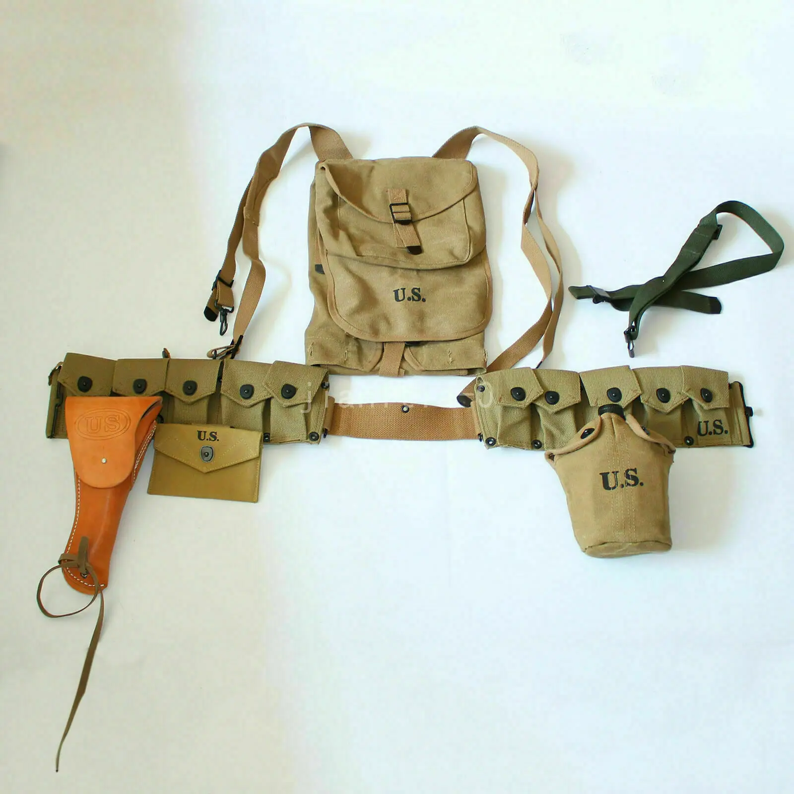 Ww2 Us Army Soldier Gear M1928 Haversack Sling Canteen Bar Belt First Aid Pouch Set Military