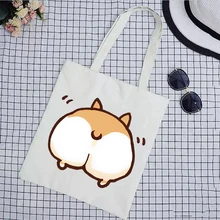 Women Canvas Shopping Bag Anime Dog Printing Cotton Cloth Shoulder Bag Eco Handbag Tote Reusable Grocery Shopper Bags