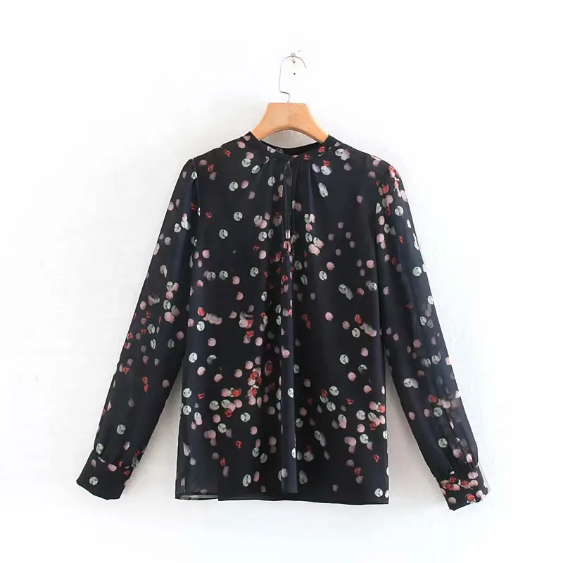 

New spring women elegant colorful dots printing casual chiffon blouse shirts women long sleeve business blusas chic tops LS6020