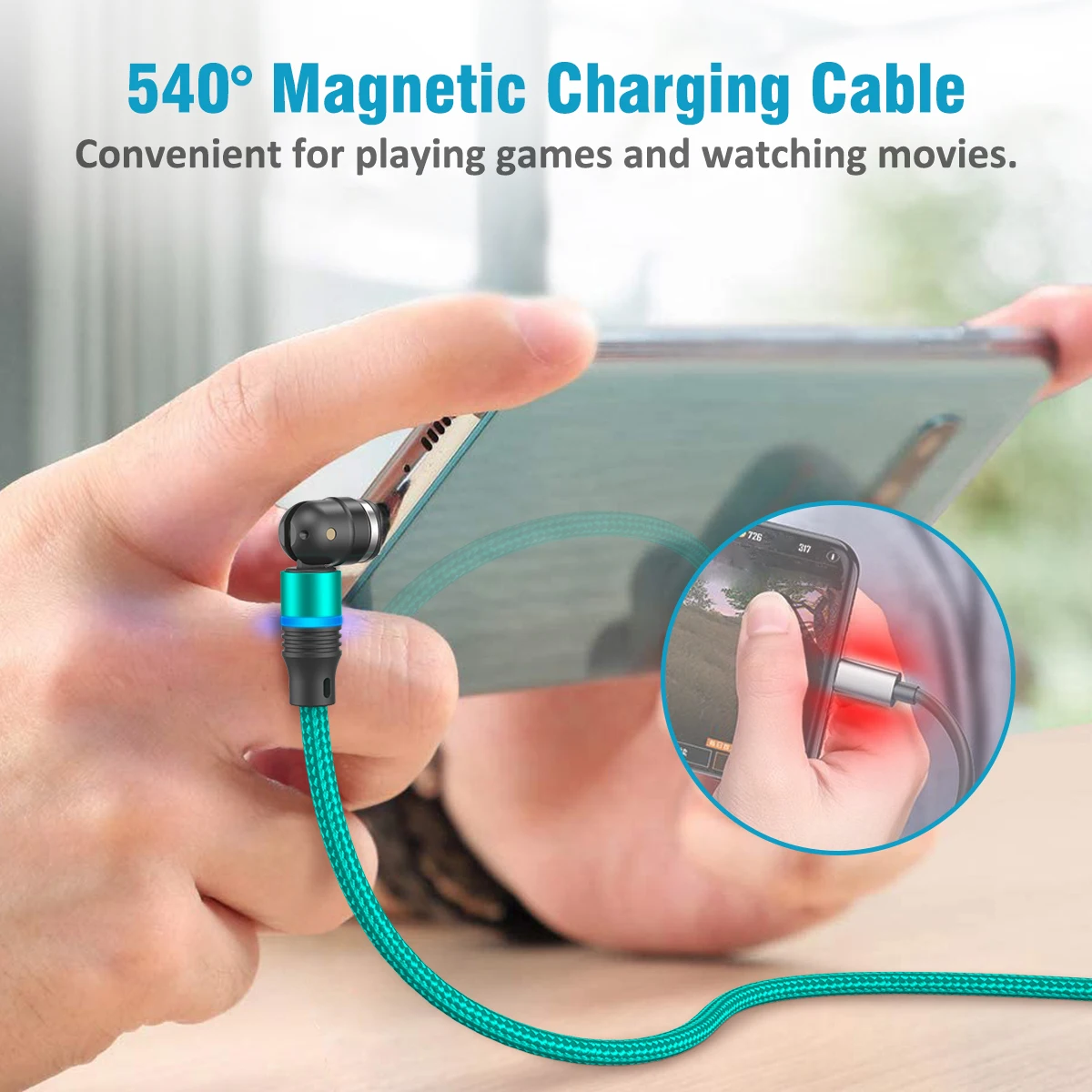 AUFU 540° Rotating Magnetic Charging Cable with USB and Type C Connections
