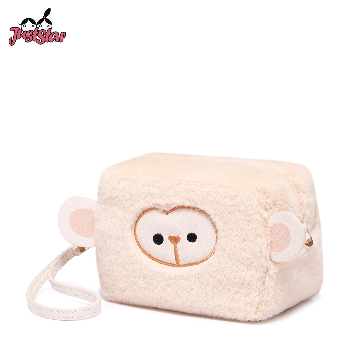 

JUST STAR Ladies Small Flap Faux Fur Phone Purse Cartoon Monkey Embroidery Plush Mini Women's Crossbody Bags