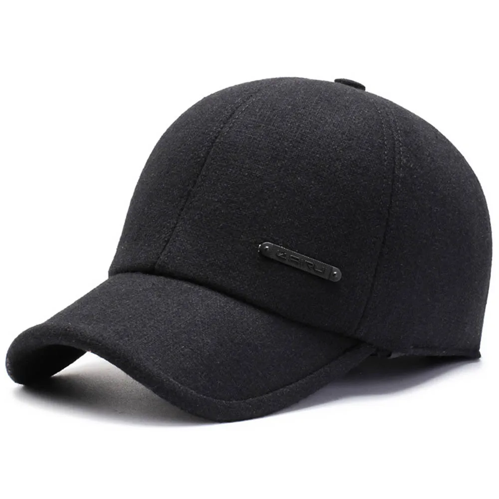 Black Baseball Cap FS Зима Открытый Уха Защиты Бейсбол кепки для мужчин женщин Теплые ушанки черный серый хлопок папа Hat Gorras Hombre - Цвет: Black Baseball Cap