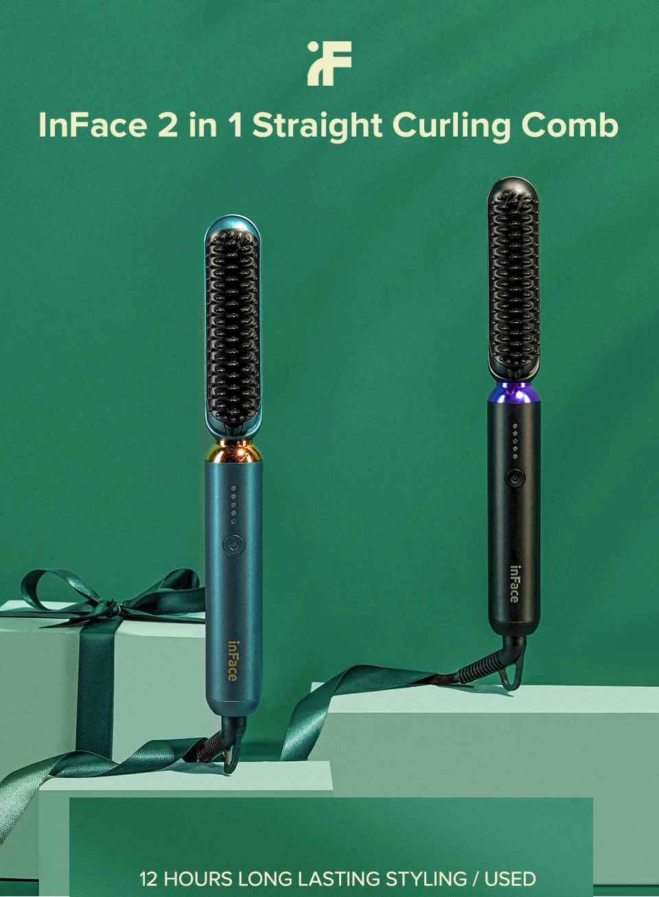 Description Picture 2 of itemInFace Hair Straightening Brush Professional Electric Dryer and Straightener Curling Iron Brush Curler Smart Hot Comb Styler