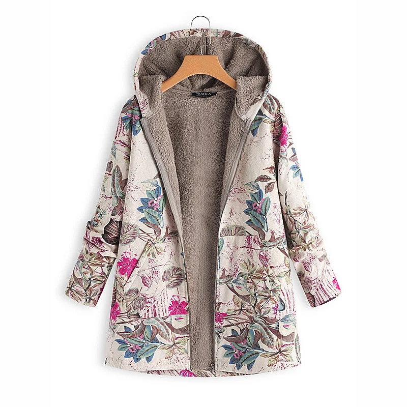 discount  2019 Autumn/winter Jackets Women's Outerwear Plus-size Printed Hooded Plush Tops Women's Outerwear