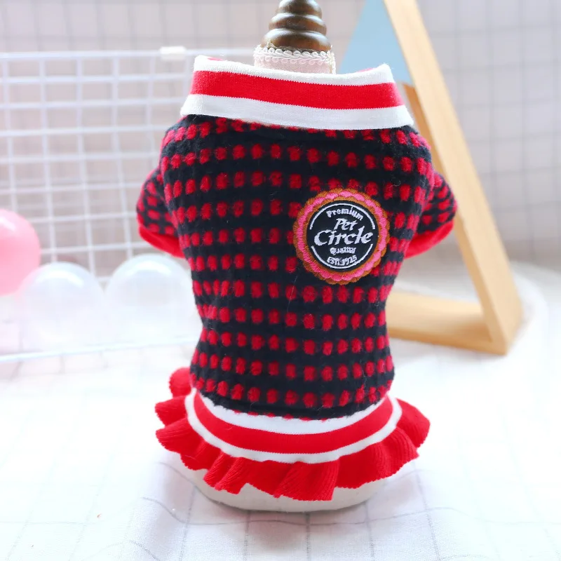 

Pets Dog Warm Dresses For Autumn And Winter Newest College Style Dog Tutu Skirt Red Brown Colors Wood-eared Lace Dog Skirt