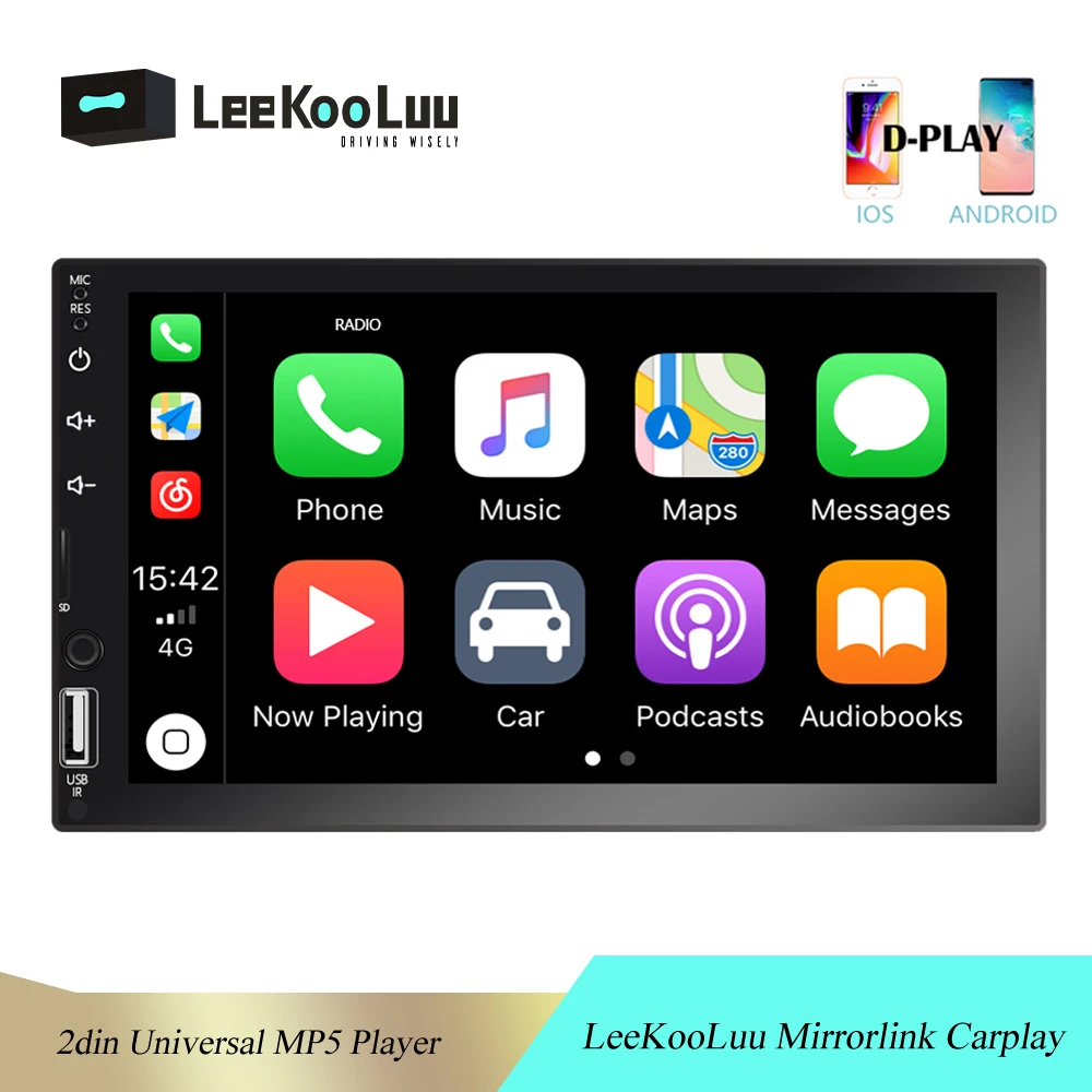LeeKooLuu Автомагнитола 2din Автомагнитола Bluetooth Android авто " сенсорный экран 2 Din d-carplay видео MP5 плеер USB TF USB стерео