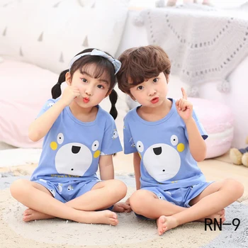 

Cotton Children's Pajamas Set Short Sleeve 2020 Summer Boy Homewear Big Girls Cartoon Unisex Pyjamas Set Kids Casual Tracksuit