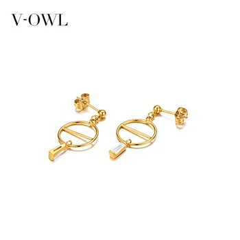 

V-Owl Retro Modern Combination Gold Irregular Round Zircon Pendant Earrings Earrings Stainless Steel Non-allergenic