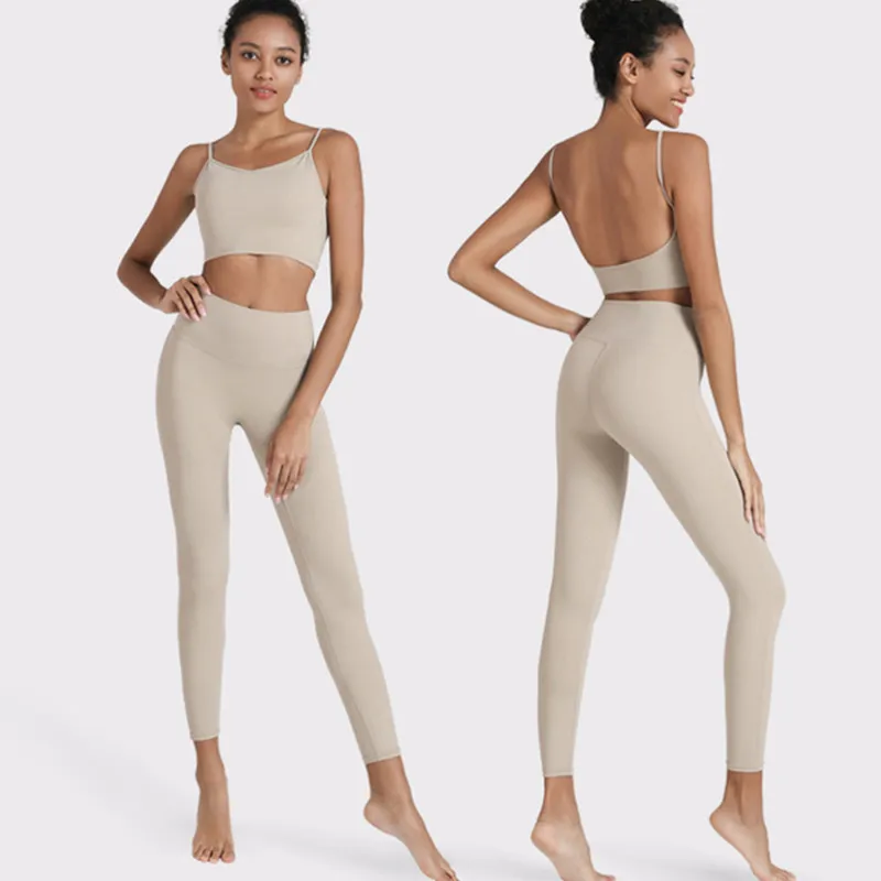 

Naked-Feel Yoga Set Backless Fitness Clothing Sports Outfit For Women With Yoga Vest Set Workout Clothes Gym Wear Sport Activewe