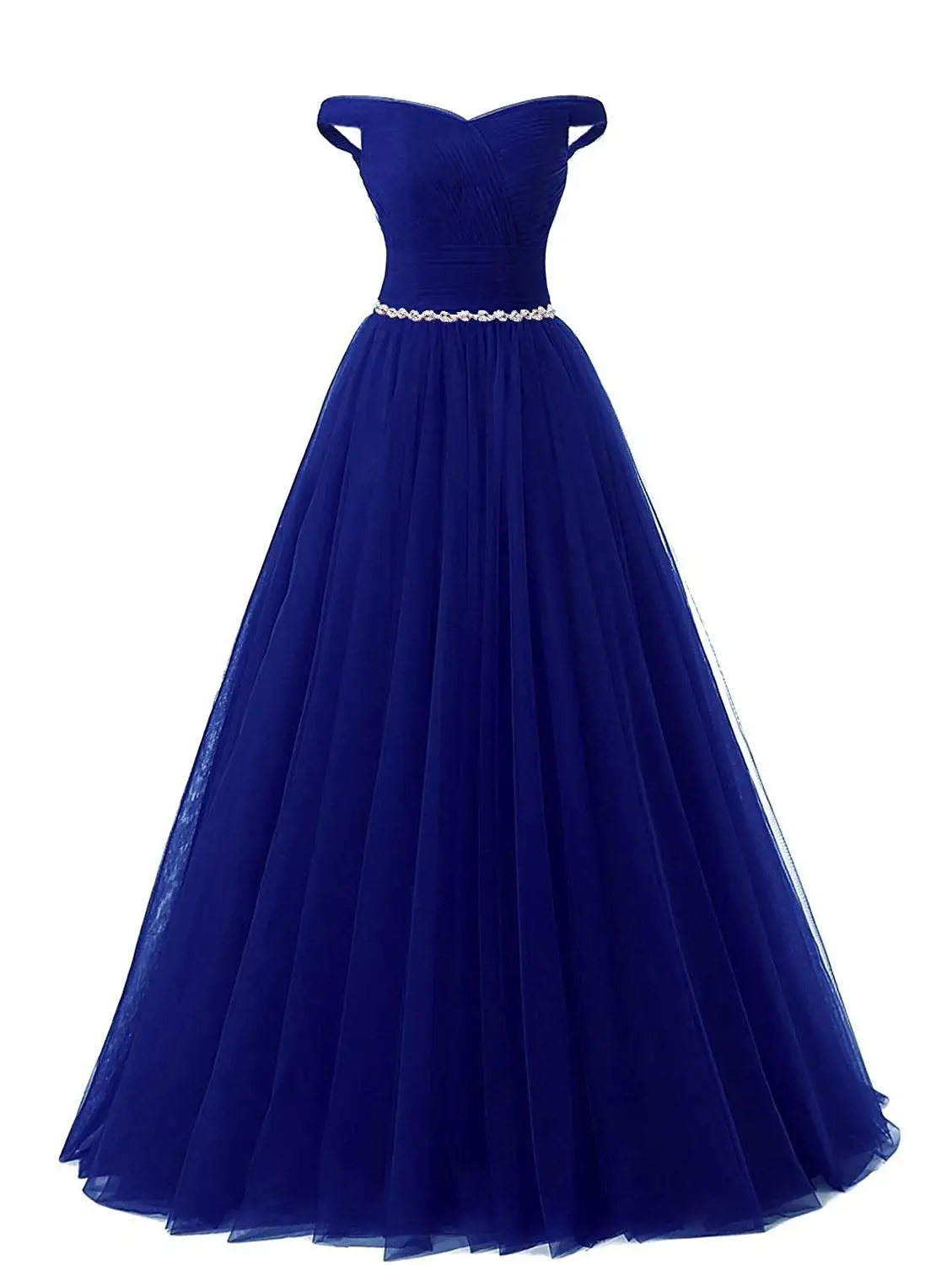 Новое сексуальное стильное бальное платье трапециевидной формы с вырезом лодочкой из тюля с бусинами, плиссированное платье для выпускного вечера, вечернее Пышное Платье Diffrent color - Цвет: Royal Blue