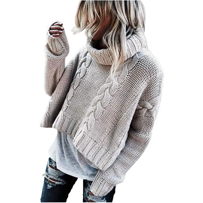 Women's Sweater Winter Pullover Clothes Turtleneck Long Sleeve Chunky Pattern Knit Tops | Женская одежда