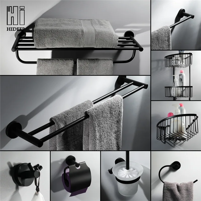 

Sanitary Ware Pendant Set Stainless Steel 304 Black And White with Pattern Towel Rack Double Layer Triangle Basket Bathroom Pend
