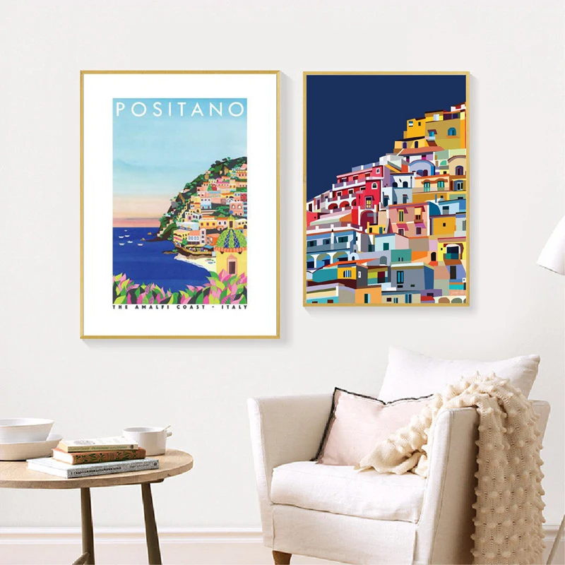 TOUSU-Италия Positano пейзаж холст плакаты и принты Амальфи-берег архитектура