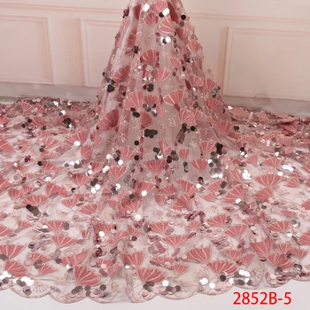 

Pink Nigerian Lace Fabrics Sequins Lace Fabric 2019 High Quality Lace Velvet Tull African Material For Wedding Party GD2852B-5