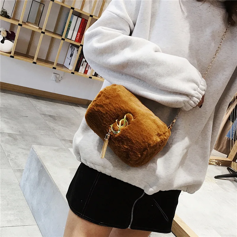 

INS New Arrival WOMEN'S Bag 2018 New Style Fashion Korean Versatile Shoulder Bag Fashion Double S Tassels Oblique Furry Chain Ba