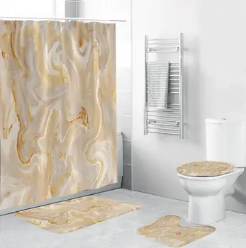 

Bathroom Set Waterproof Shower Curtain Non-slip Mats Bath Carpets Toilet Seat Cover Lid Floor Mat Bathroom Decor 180cmx180cm