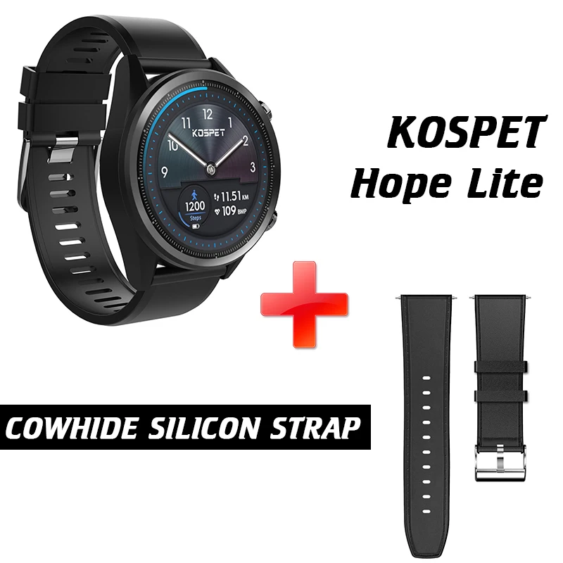 KOSPET Hope Lite 1 ГБ 16 ГБ Android7.1.1 Dual 4G умные часы для мужчин IP67 620 мАч 8.0MP 1,3" Керамические Смарт-часы телефон для IOS Android - Цвет: Add Black Strap