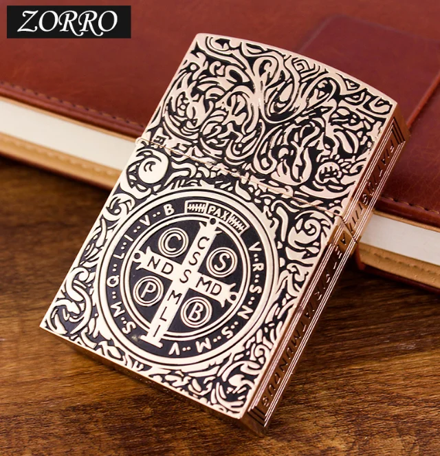 ZORRO Constantine ретро надписи резная керосиновая зажигалка, Дымчатая адская ДЕТЕКТИВНАЯ Броня бензиновая Зажигалка-78*51*17 мм - Цвет: Rose Gold
