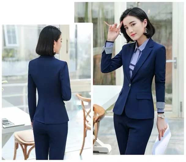 Office Work Pant Suits for Women Business Lady Professional Uniforms 2 Piece Formal Pants Blazer Set Plus Size Fashion 2020 4XL