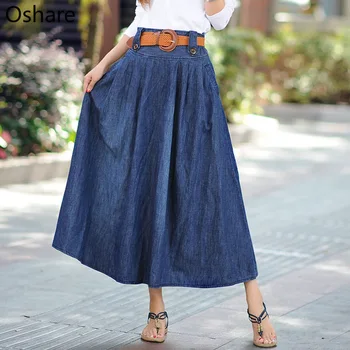 

2020 Summer New Arrival Long Jean Skirt Large Pendulum Plus Size Elegant Long Denim Skirt With Sash 6XL Available Free Shipping