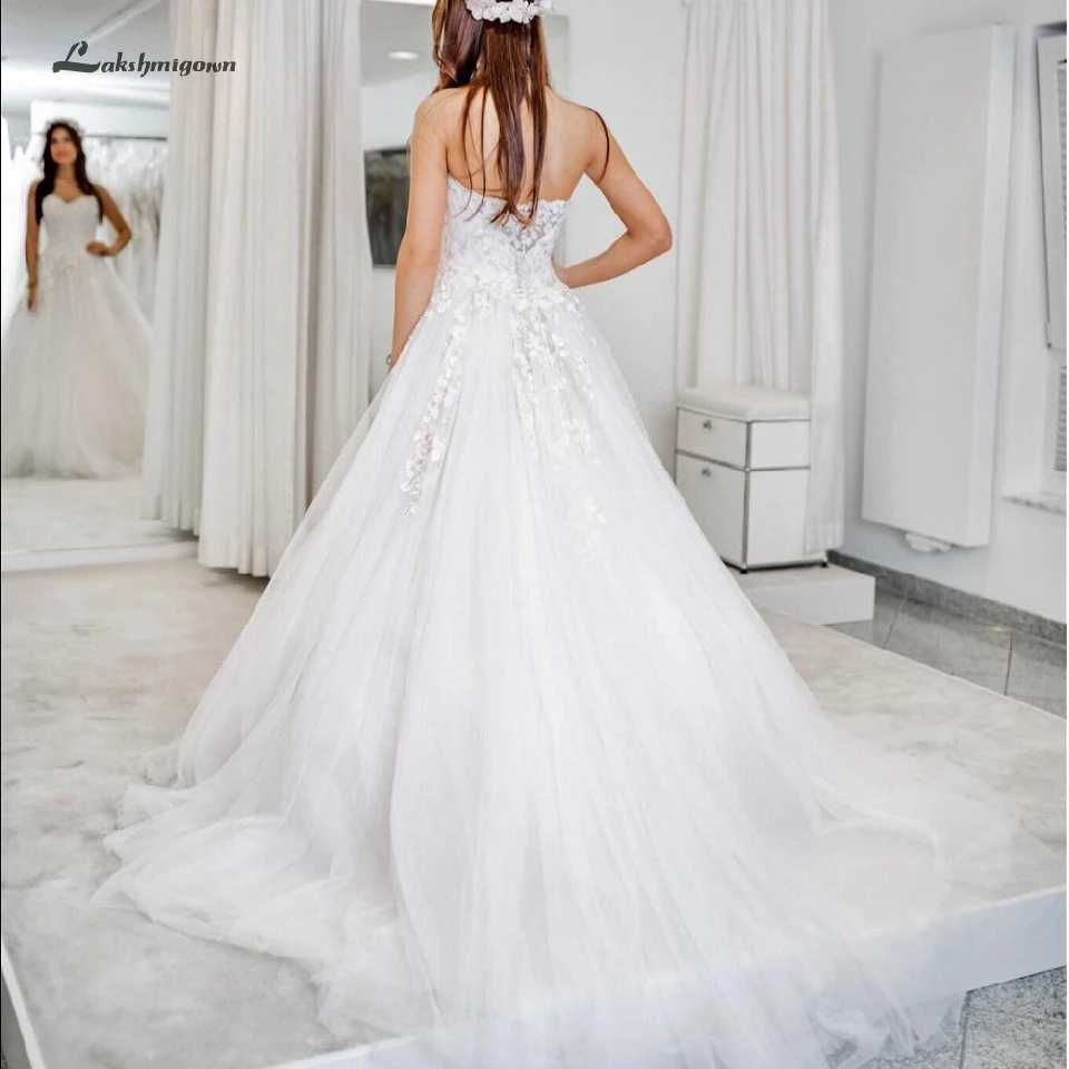 

Lakshmigown Floral Princess Lace Appliques Wedding Gowns 2019 Sweetheart Bridal Gowns A Line Wedding Dress Off Shoulder