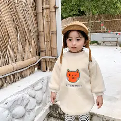 2019 г. Зимняя одежда для маленьких девочек с длинными рукавами, замшевый топ из овечьей шерсти, Детская длинная одежда с капюшоном с героями