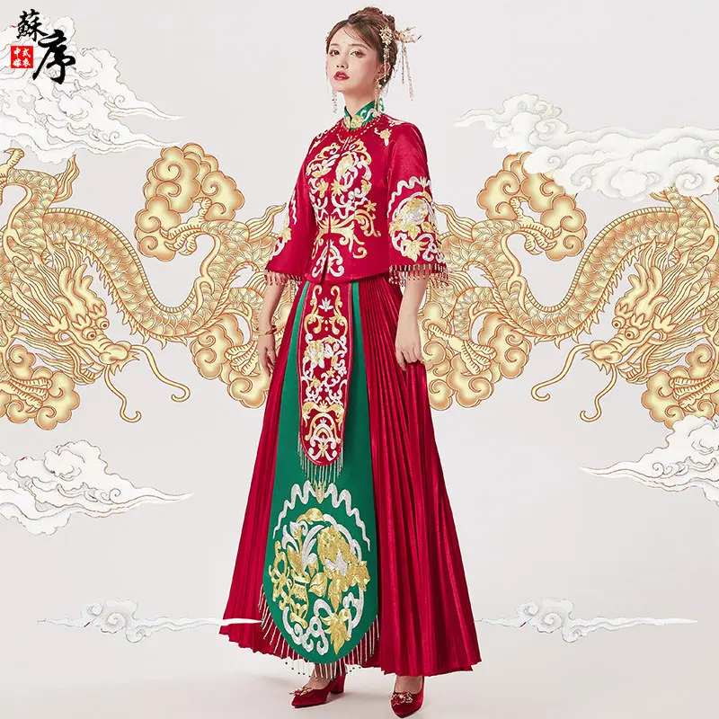 Женское традиционное платье невесты Cheongsam длинное китайское 2019 Новое свадебное платье женское элегантное китайское современное платье