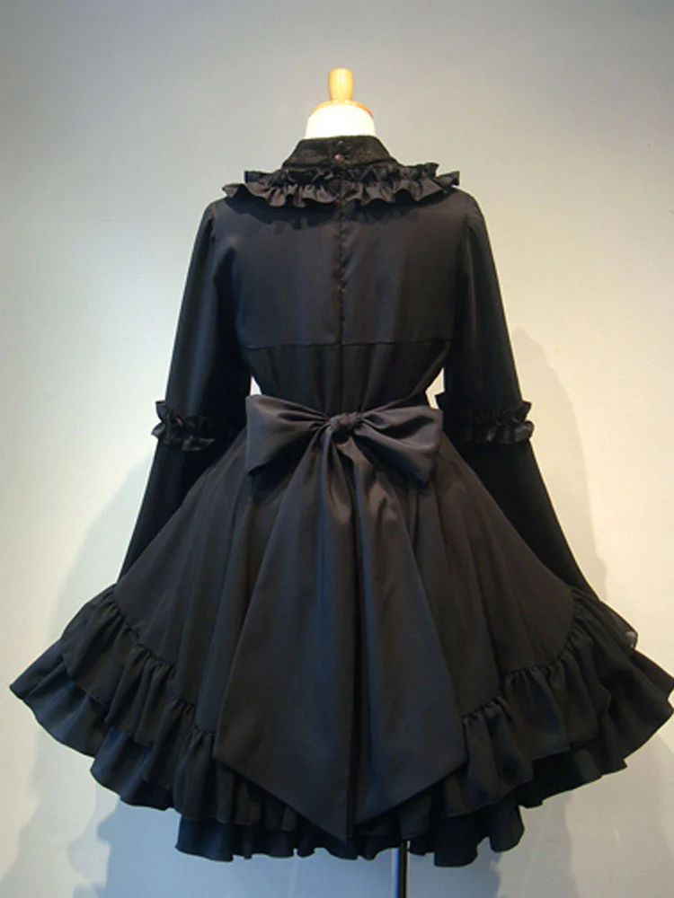 Gothic Lolita OP Dress, One Piece Dresses, Long Sleeve, Black, White, Ruffles,