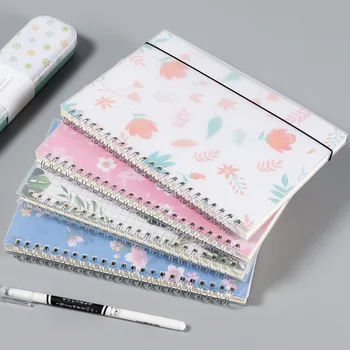 

A5 Dotted Simple Cute Style Fresh floral PP Cover Silver Double Coil Ring Spiral Notebook Diary Blank Dot Grid Line Inside Paper