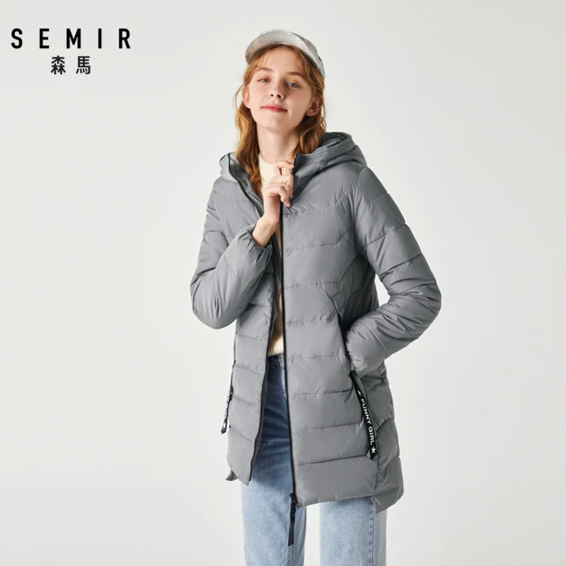 Женская Стеганая куртка SEMIR Длинная тонкая из хлопка ветрозащитная теплая для
