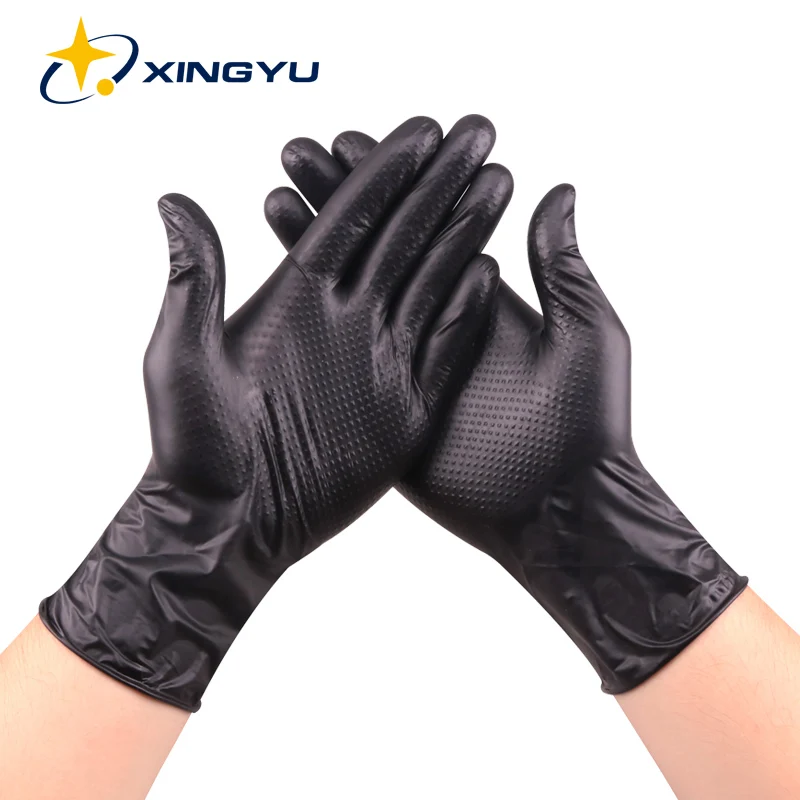 boa work boots Xingyu Nitrile Gloves Vinyl Gloves With Diamond Pattern Black 9 Inch Mechanical Housework Work Safety Synthetic Nitrile Gloves respirator for chemical spraying