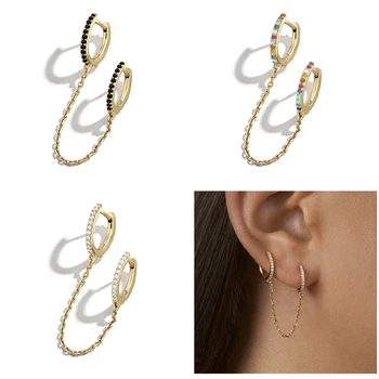 

1 Pc Punk Gothic Handcuff Link Chain Crystal Stud Earrings Drop Rhinestone Ear Buckle Geometric Round Fashion Jewelry Women